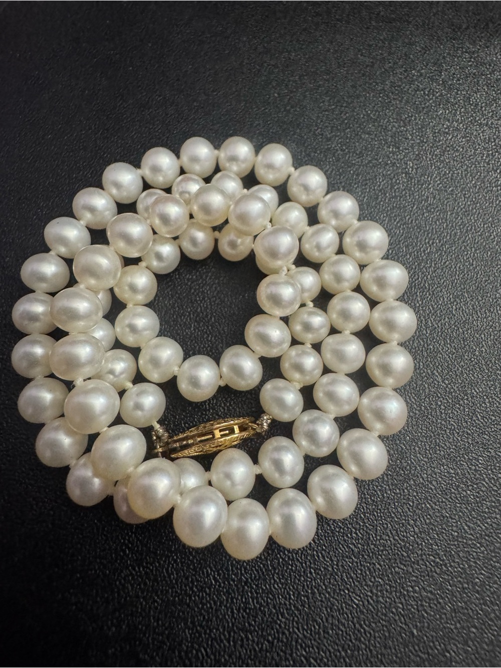 Elegant White Pearl Strand Necklace with Gold Fishhook Clasp